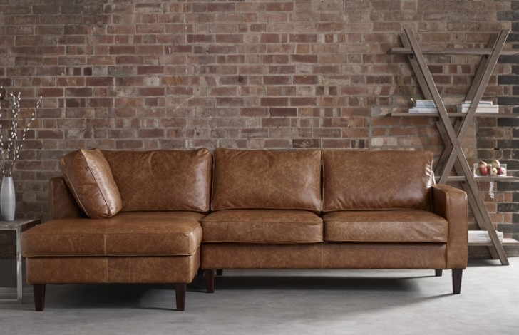 Leather And Fabric Corner Sofas, Distressed Tan Leather Corner Sofa